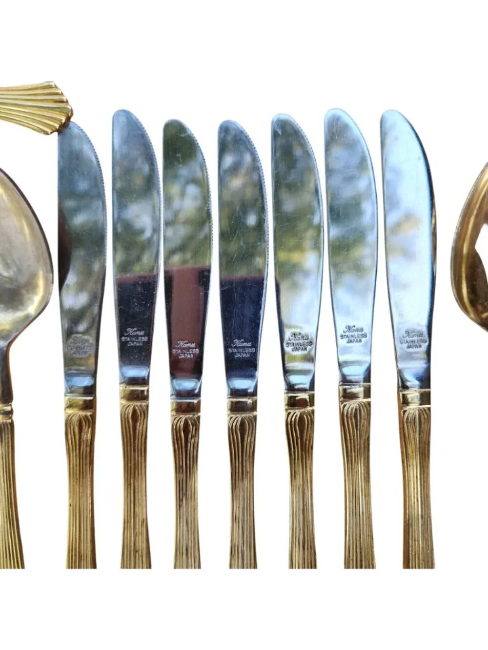 Vintage Kanu EP SS Japan Gold Flatware 22 Pc Lot Fan Pattern Jewelry Craft